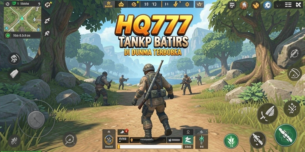 Screenshot menunjukkan aksi seru dalam dunia terbuka HQ777.