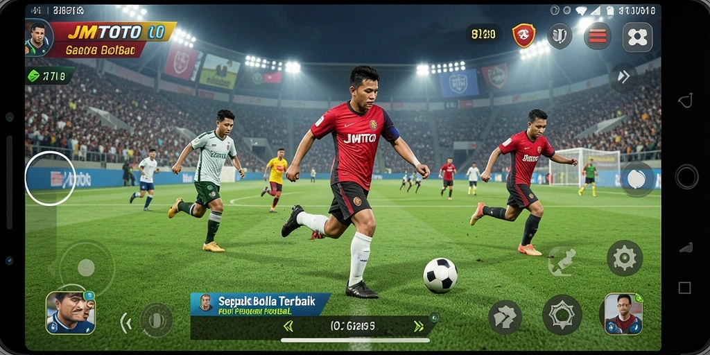 Tangkapan layar dari aksi gameplay sepak bola yang mendebarkan di JMTOTO.