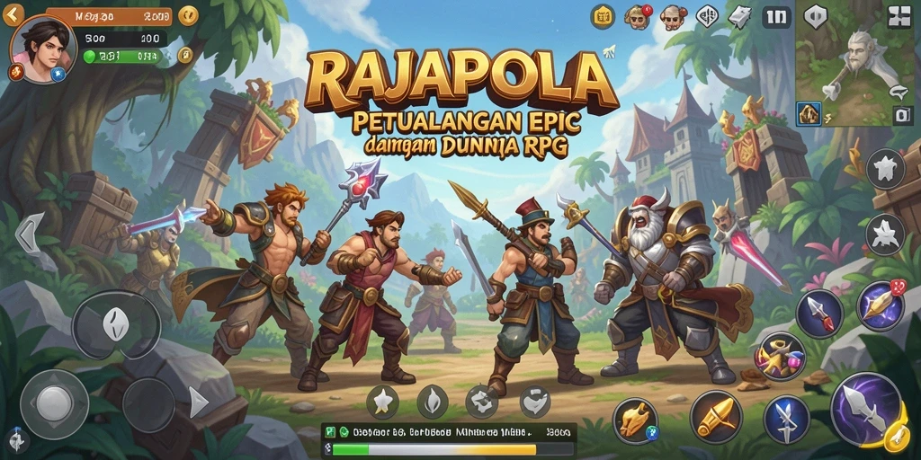 Screenshot RAJAPOLA menampilkan aksi pertempuran RPG yang seru.